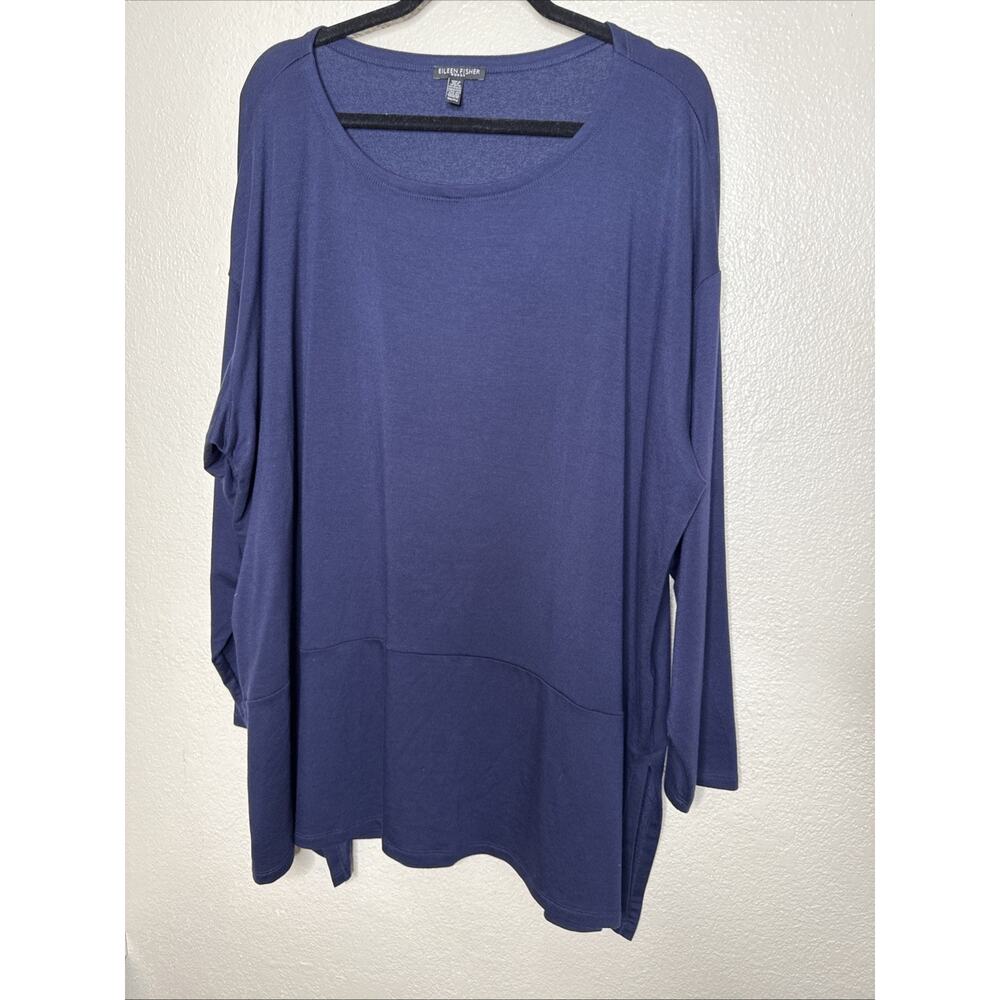 Eileen Fisher OS Womens Tunic Top Asymetrical Hem Stretch Tencel Spandex